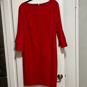 Ralph Lauren knee length red dress with gold zipper detail